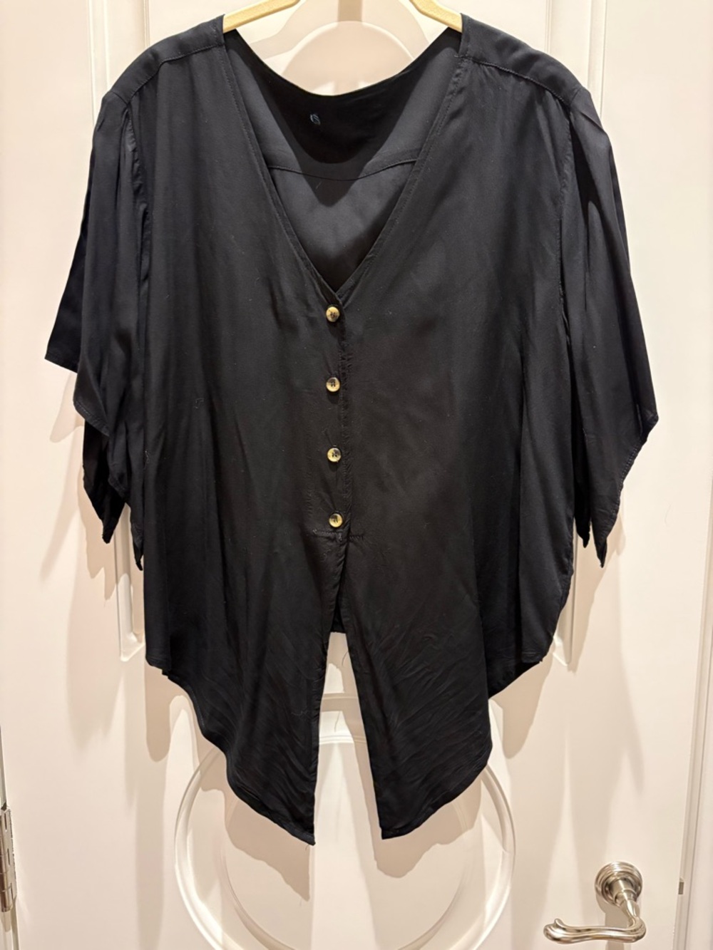 Black Short Sleeve Button-Front and front tie Women’s Top